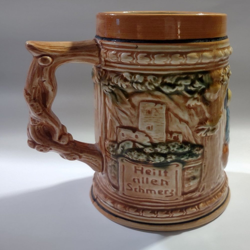 Vintage German-style beer stein-Heilt Allen schmerz beer mug ceramic
